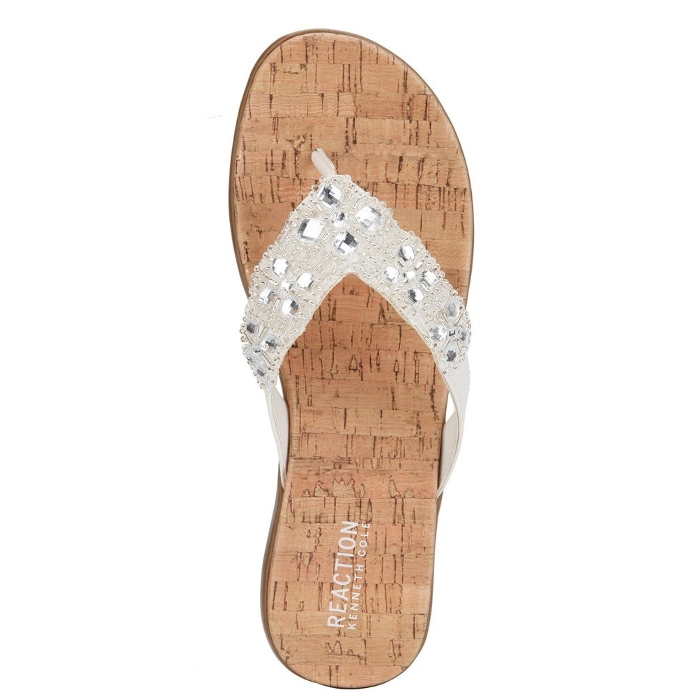 Kenneth Cole White Rhinestone Flat Thong Sandals, Size 9.5